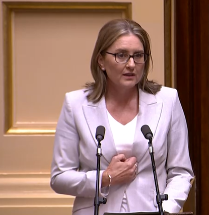Victorian Premier Jacinta Allan delivers an apology to care leavers in Parliament.
